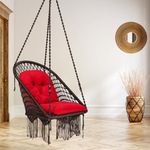 Patiofy Super Comfy Premium Swing Chair/Swing for Balcony/Swing Chair for Adults for Home/Hammock Swing for Adults/Jhoola Jhula for Adults with Red L Shape Cushion & Hanging Kit- Brown