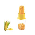 F Falkiya Corn Kernel Cutter, Corn Peeler, Corn Seeds Remover with Unbreakable Plastic Container, Strong and Durable (Medium) (Yellow) (Medium)