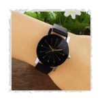 Acnos Brand Analog Watch For Girls New Diamond Cut Glass Leather Belt Watch For Women, Black Dial, Black Band