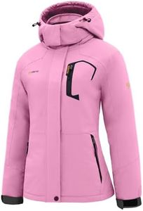 GEMYSE Women's Ski Snow Jacket Warm Winter Waterproof Coat Snowboard Rain Jacket Hooded Windproof Windbreaker(Carmine Rose Pink,Large