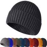 Baynetin Winter Beanie Hat, Unisex Stretchy Soft Cuffed Skullcap,Thermal Striped Roll up Edge Winter Hat (Black)