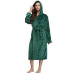 RONGTAI Womens Robes Plush Fleece Emerald Green Hooded Bathrobe Thick Nightgown with Pockets Fluffy Sleepwear Medium