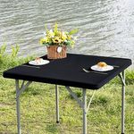 Nacuci Square Fitted Table Cover Elastic Tablecloth Stretch Spandex Table Top Cover Table Topper Cap for Dining Kitchen Home Party Black 34X34 Inch