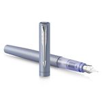 Parker Vector XL Fountain Pen | Metallic Silver-Blue Lacquer on Brass | Medium Nib with Blue Ink Refill | Gift Box