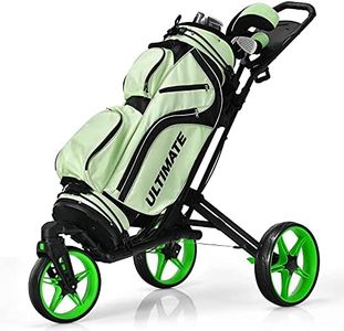 Tangkula Golf Push Cart with 360° Swivel Front Wheel, Aluminum Collapsible 3 Wheels Golf Pull Cart, Golf Trolley w/Elastic Strap, Scoreboard Storage & Foot Brake, Height-Adjustable Handle (Green)