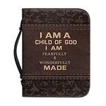 Kuiaobaty Lord Quotes Bible Cover Bag with Pockets, Brown Damask Print Book Sleeve PU Leather Zipper Case for Study Bible Small Large