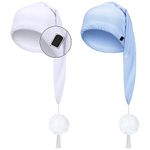 Geyoga 2 Pcs Silk Night Sleeping Cap Men Adjustable Stocking Cap Drawstring Night Sleeping Cap with Pom Ball for Daily Use (White, Light Blue)