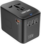 LENCENT 100W International Power Adapter, GaN Universal Travel Adapter with 1 USB-A & 4 Type C Travel Adaptor, Fast Charger for Phone,Laptops, Worldwide Plug Adapter for EU/USA/UK/AUS/Bali, Black