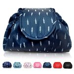 Lazy Drawstring Makeup Bags, Large Capacity Waterproof Travel Portable Cosmetic Bag Pouch Makeup Pouch Storage Organiser for Women Girl (Feather)