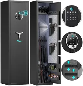 Silkight Fingerprint Gun Safe, 3-5 Rifle Gun Safe, Quick Access Biometric Gun Safes for Rifles and Shotguns, Long Gun Safes for Home Rifle and Pistols, Mute Function, Metal Storage Box, 3 Gun Rack