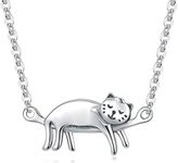 Step Forward Sterling Silver Cat Necklaces Cats Jewelry for Women, Cute Furry Jewelry Pendant Cat Lover Gifts for Lady, Mother's Day Birthday Christmas Party Jewelry Gifts for Pet Lovers