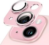 Xfilm Camera Lens Protector for iPhone 15 6.1-Inch and iPhone 15 Plus 6.7-Inch, Full Coverage 9H Tempered Glass Ring Cover, Metal Plate, Case Friendly, 1-Pack (Pink)