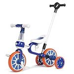 GLAF 5 in 1 Kids Tricycle for 2-5 Years Old Boys Girls Toddler Tricycles Baby Balance Bike Trike for 2 Years Old with PU Seat and Removable Pedal 3 Wheels Toddler First Bike (Blue Pusher)