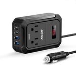 BESTEK 200W Car Power Inverter - DC 12V to 110V AC Converter with 2 USB-C(30W) and 2 USB-QC(18W) - Fast Car Charger Adapter with LCD Screen, Dual AC Adapter for Laptops (Black)