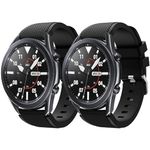 [Pack of 2] Soft Silicone Bands Compatible with Samsung Galaxy Watch (46mm) / Galaxy Watch 3 (45mm) Band, Sports Strap Replacement Wristband for Samsung Gear S3 Frontier / Gear S3 Classic Watch (Black/Black)