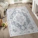 JINCHAN Area Rug 3x5 Washable Rug Vintage Rug Indoor Floor Distressed Carpet Gray Multi Thin Rug Grey Chenille Mat Accent Rug Lightweight Kitchen Bathroom Living Room Bedroom Dining Room