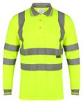 HuntaDeal Hi Viz Long Sleeve Polo Shirt High Visibility Reflective Tape Workwear for Safety & Security | Breathable Lightweight Double Tape Hi Vis T Shirt for Men & Women Yellow