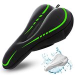 RONUX Narrow Bike Seat Cushion-Memory Foam & Gel Extra Comfort Pad Bicycle Saddle Cushions-Exercise Road Peloton Mountain Bikes-Comfy Cycling Accessories-Women, Men-Waterproof Rain Cover (Green)