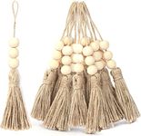 Inshreys 20 Pack Jute Rope Tassel with 3 Wood Beads, Hemp Rope Burlap Tassels for Christmas Tree DIY Craft Wood Beads Garland Project Wedding Home Party Decorations (Natural Color)