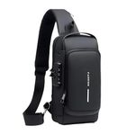 TS WITH TECHSUN Waterproof Anti-Theft Crossbody Bag With Password Zipper Lock & Usb Charging Port, Men's Shoulder Chest Daypack Bag Travel Hiking Sling Backpack, Black