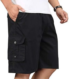XinnanDe Mens Lightweight Casual Cotton Loose Fit Full Elastic Waist Twill Drawstring Cargo Short Black 44