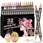 NICETY 32 Colours Acrylic Paint Pens - Dual tip Brush Paint Markers for Rock Painting Stone Wood Glass Ceramic - Fine & Brush Tip Water Based Acrylic Markers for Adults （SKIN TONE）