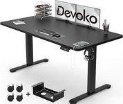 Devoko Electric Standing Desk 140x70cm with USB Charging Height Adjustable Desk with Desktop Sit Stand Up Desk Heavy Duty Steel 3 Memory Smart Pannel(Black)