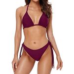 Charmo Ladies Two Piece Triangle Swimsuit Halter Bikini Cheeky Bottom Bathing Suit Purple L