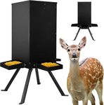 PROLEE 85lbs Deer Feeder, Weatherproof Deer Feeders with 4 Feeding Tray and 4-Leg Stand, Heavy Duty Metal Gravity Feeder for Deers and Wildlife (Black)