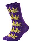 Weed Socks Marijuana Design Purple with Green Leaves