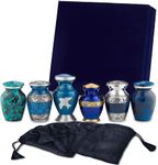 Fedmax Keepsake Cremation, Blue (6pc), Small Funeral Urns for Human Ashes w/Velvet Box, aluminum, 6 Count (Pack of 1)