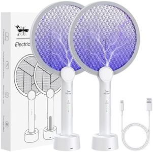 PALONE 2PCS Raquette Electrique Insectes 4000V Raquette Moustique Electrique avec Base de Recharge USB Double Protection Efficace Anti Moustique & Insectes Volants, pour Intérieur et Extérieur