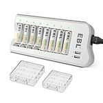 EBL Smart LED Battery Charger with 4 X AA and 4 X AAA Rechargeable Batteries, Individual Battery Charger with Micro USB Output 5V 2A Fast Charging Function and Rechargeable Batteries