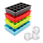 Tovolo 81-21785 Perfect Cube Trays, Ice Blue, Candy Apple, Charcoal, Spring Green-Set of 4, Silicone, Assorted