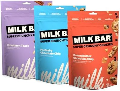 MILK BAR Super Crunchy Cookies - Cinnamon Toast, Pretzel-y Chocolate Chip, and Brown Butter Chocolate Chip | Crunchy Bite-Sized Cookies With No Artificial Flavors or Preservatives | Pack of 3, 4.5oz Bags