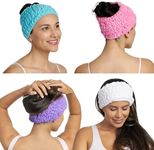 Turbie Twist 4-Pack Turbie Band for Beauty, Travel, Gifting - Microfiber Headband for Personal Care - Comfortable, Extra-Wide Spa Headband - For All Hair Types - Pink, Purple, Blue & White