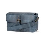 MegaGear Torres Genuine Leather Camera Messenger Bag for Mirrorless, Instant and DSLR Cameras MG1333,Blue