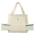 Moyaqi Cavans Tote Bag with Yoga Mat Carrier Pocket Carryall Shoulder Bag for Office, Workout, Pilates, Travel, Beach and Gym Beige