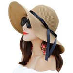 Muryobao Women Wide Brim Straw Sun Hat Floppy Foldable Roll up Cap Beach Summer Hats UPF 50+ Khaki