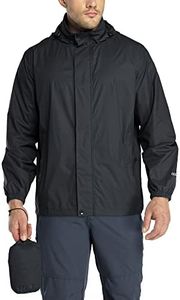 33,000ft Men's Lightweight Waterproof Outdoor Jackets Windproof Rain Shell Jacket Packaway Hooded Raincoat for Golf Fishing Cycling Black L
