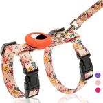 TUKOAW Cat Harness and Leash Escape Proof for Walking Travel Outdoor - Soft Nylon Adjustable Cute Cat Harness Leash Set with Airtag Holder for Small Medium Large Cats