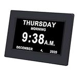 3 Colors Extra Large Impaired Vision Digital Clock with Day and Date for Elderly Calendar Day Clock Auto Dimmable Clock with Non-Abbreviated Year & Month Alarm Clock (7 inch Black)