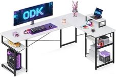 ODK Corner Desk with Storage, L Shaped Desk with Hook, Computer Gaming Desk with Monitor Stand, White 168×120 cm