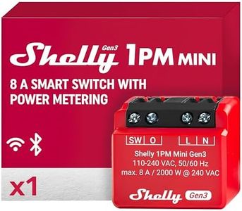 Shelly 1PM Mini Gen3 | WiFi & Bluetooth Smart Switch Relay, 1 Channel 8A with Power Measurement | Home Automation | Compatible with Alexa & Google Home | iOS Android App | No Hub Required