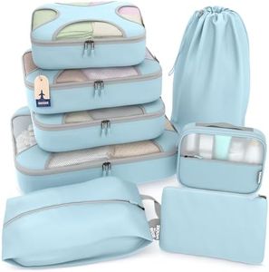 5 Set/8 Set Packing Cubes - Travel Organizers with Laundry Bag, 8 Set - Sky Blue, Set of 8, Set of 8