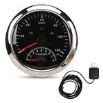 GPS Speedometer Waterproof GPS Speedometer with Tachometer 8000 RPM 85mm 3 3/8 in GPS Speedometer with Indiction Light for Marine ATV Vehicle (Black Dial Silver Bezel)