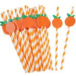 100 Pcs Paper Straws Baby Shower Straws Disposable Drinking Paper Straws for Baby Shower Decorations Birthday Party Supplies, 0.24 x 7.76 Inches (Orange)