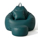 KAM'S LIEU Bean Bag Chair with Footrest & Cushion | Pre-Filled Beans | PVC Leatherette Lounger Sofa | Indoor & Outdoor Bean Bag | 6 Months Warranty Size & Color- (Teal, XXXXXL, Premium)
