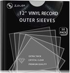 Vinyl Record Outer Sleeves 50 Pack for 12 inch Records, Crystal Clear Album Cover Protective, 3mil+ Thick, 12.79” x 12.79”, Fit for Single & Double LP Storage