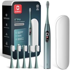 Oclean X Pro Set Brosse à dents électrique, 6 Brosettes et Étui de voyage, 3 Modes et Écran tactile intelligente, Suivi en temps réel, Autonomie 30 jours, Minuteur & Rappel, Set Vert
